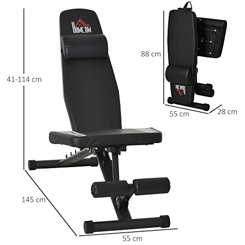 HOMCOM Banco de Pesas Plegable Banco Abdominales Ajustable con Respaldo Inclinable en 6 Posiciones y Reposacabezas para Entrenamiento de Cuerpo Completo Carga 120 kg Negro