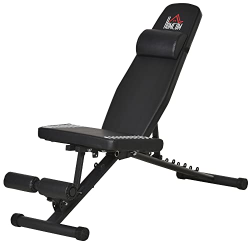 HOMCOM Banco de Pesas Plegable Banco Abdominales Ajustable con Respaldo Inclinable en 6 Posiciones y Reposacabezas para Entrenamiento de Cuerpo Completo Carga 120 kg Negro