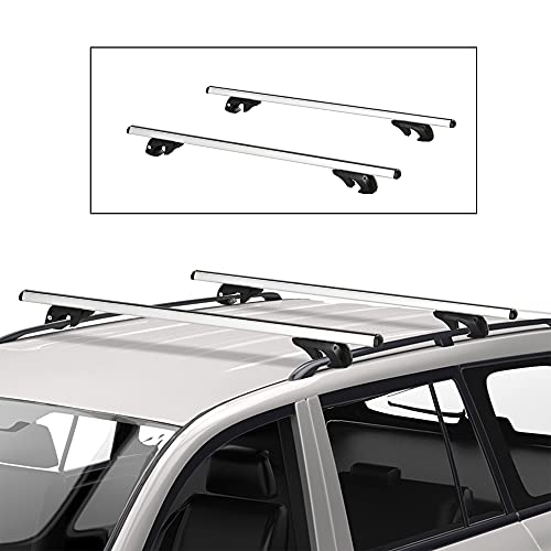 HOMCOM Barras de Techo Universales para Vehículos Bacas Portaequipajes Coche Automóvil con 125 cm Rieles de Aluminio y Cerradura Carga 75 kg Plata