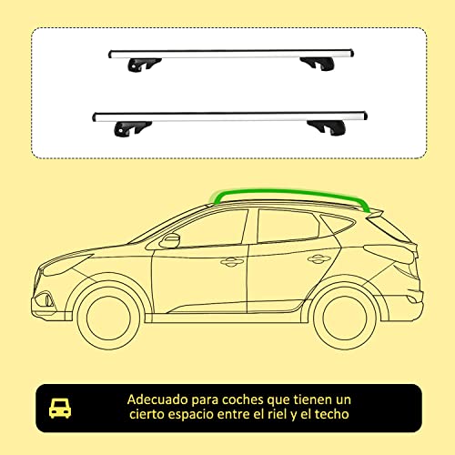 HOMCOM Barras de Techo Universales para Vehículos Bacas Portaequipajes Coche Automóvil con 125 cm Rieles de Aluminio y Cerradura Carga 75 kg Plata