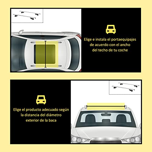 HOMCOM Barras de Techo Universales para Vehículos Bacas Portaequipajes Coche Automóvil con 125 cm Rieles de Aluminio y Cerradura Carga 75 kg Plata