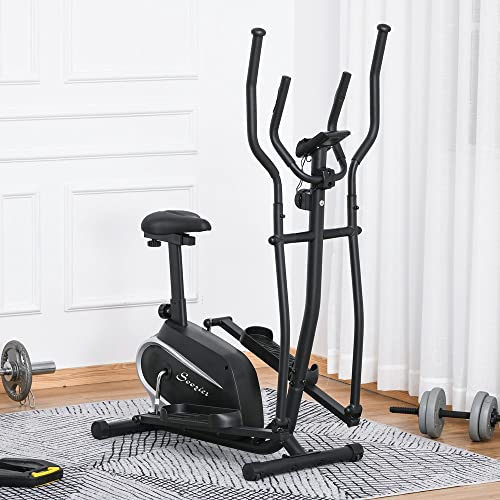 HOMCOM Bicicleta Elíptica con Resistencia Magnética Ajustable Bicicleta de Fitness con Sillín Regulable Pantalla LCD Pulsómetro y Volante de Inercia 3 kg 103x62x151 cm Negro