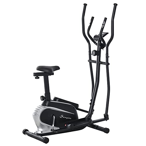 HOMCOM Bicicleta Elíptica con Resistencia Magnética Ajustable Bicicleta de Fitness con Sillín Regulable Pantalla LCD Pulsómetro y Volante de Inercia 3 kg 103x62x151 cm Negro