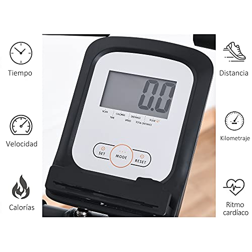 HOMCOM Bicicleta Estática Plegable con Sensor de Pulso Pantalla LCD Resistencia Ajustable de 8 Niveles Sillín Regulable y Respaldo para Entrenamiento en Casa 107x53x107 cm Negro