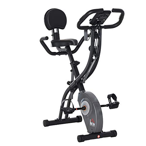 HOMCOM Bicicleta Estática Plegable con Sensor de Pulso Pantalla LCD Resistencia Ajustable de 8 Niveles Sillín Regulable y Respaldo para Entrenamiento en Casa 107x53x107 cm Negro