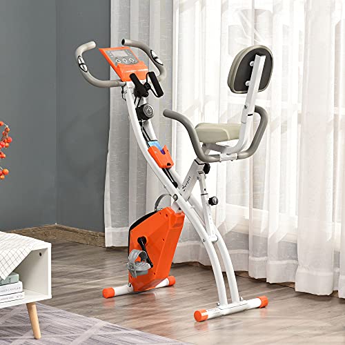 HOMCOM Bicicleta Estática Plegable Regulable en Altura Resistencia Magnética Ajustable Bicicleta de Ejercicio Fitness con Pantalla LCD y Asiento con Respaldo 97x51x115 cm Rosa Peso máximo 120 Kg