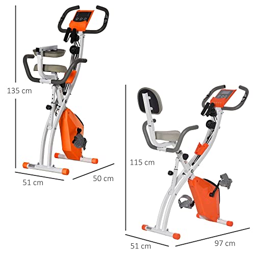 HOMCOM Bicicleta Estática Plegable Regulable en Altura Resistencia Magnética Ajustable Bicicleta de Ejercicio Fitness con Pantalla LCD y Asiento con Respaldo 97x51x115 cm Rosa Peso máximo 120 Kg