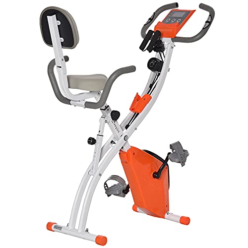 HOMCOM Bicicleta Estática Plegable Regulable en Altura Resistencia Magnética Ajustable Bicicleta de Ejercicio Fitness con Pantalla LCD y Asiento con Respaldo 97x51x115 cm Rosa Peso máximo 120 Kg