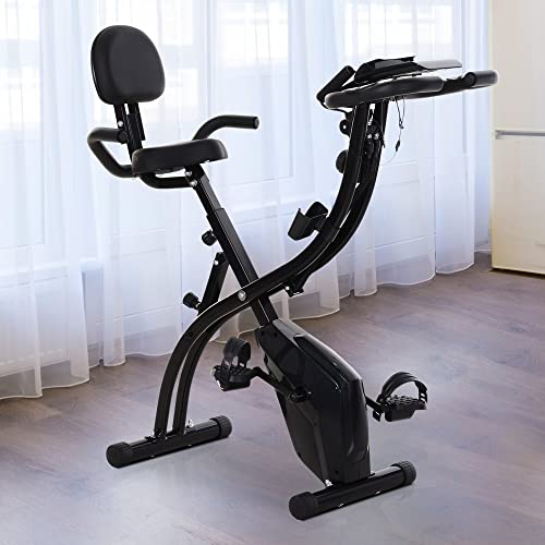 HOMCOM Bicicleta Estática Plegable Regulable en Altura Resistencia Magnética Ajustable Bicicleta de Ejercicio Fitness con Pantalla LCD y Asiento con Respaldo 52x107x110 cm Rosa Peso máximo 120 Kg