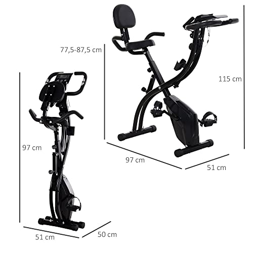 HOMCOM Bicicleta Estática Plegable Regulable en Altura Resistencia Magnética Ajustable Bicicleta de Ejercicio Fitness con Pantalla LCD y Asiento con Respaldo 52x107x110 cm Rosa Peso máximo 120 Kg