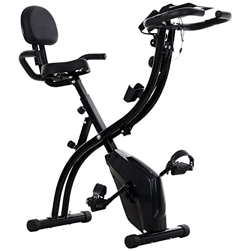 HOMCOM Bicicleta Estática Plegable Regulable en Altura Resistencia Magnética Ajustable Bicicleta de Ejercicio Fitness con Pantalla LCD y Asiento con Respaldo 52x107x110 cm Rosa Peso máximo 120 Kg