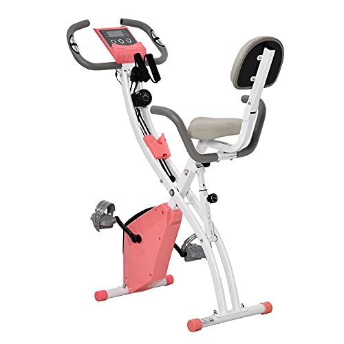 HOMCOM Bicicleta Estática Plegable Regulable en Altura Resistencia Magnética Ajustable Bicicleta de Ejercicio Fitness con Pantalla LCD y Asiento con Respaldo 97x51x115 cm Rosa Peso máximo 120 Kg