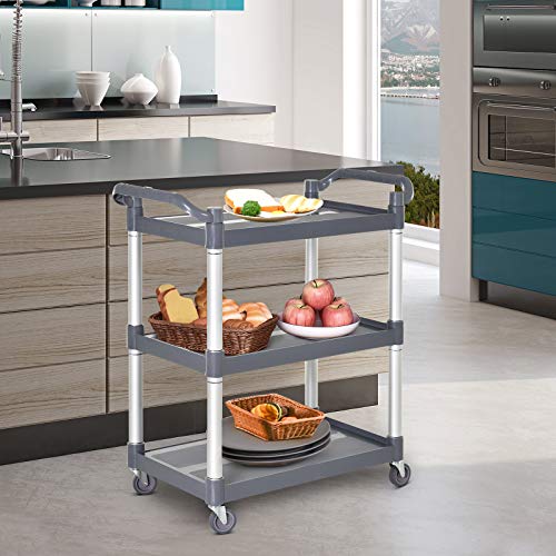 HOMCOM Carro de Almacenamiento de Aluminio Multiusos Carrito de 3 Niveles con 4 Ruedas Universales para Cocina Baño Hotel Restaurante Carga 300 kg 88x44x93 cm Gris