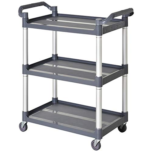 HOMCOM Carro de Almacenamiento de Aluminio Multiusos Carrito de 3 Niveles con 4 Ruedas Universales para Cocina Baño Hotel Restaurante Carga 300 kg 88x44x93 cm Gris