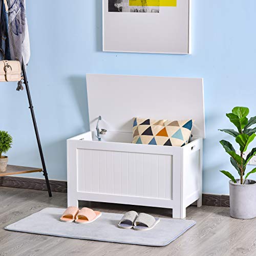 HOMCOM Casillero de Madera para Almacenamiento de Ropa Juguetes Banco para Almacenaje para Salón Habitación y Baño Carga de 20kg Blanco 81x40x46cm