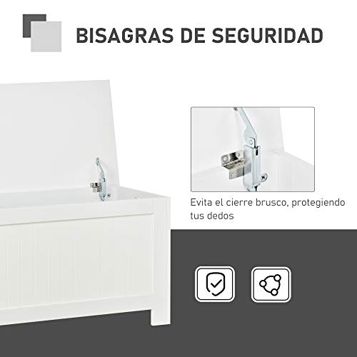 HOMCOM Casillero de Madera para Almacenamiento de Ropa Juguetes Banco para Almacenaje para Salón Habitación y Baño Carga de 20kg Blanco 81x40x46cm