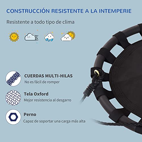 HOMCOM Columpio para Niños +3 Años Columpio Nido Infantil Columpio de Árbol Forma Redonda Carga 100kg Asiento Cómodo Tela de Oxford Jardín Exterior al Aire Libre