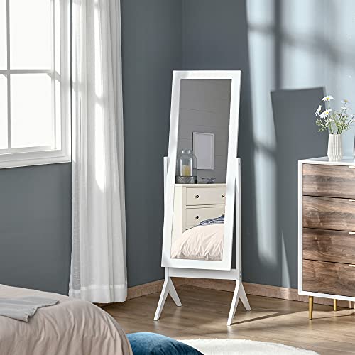 HOMCOM Espejo de Maquillaje de Pie Reclinable Nórdico para Dormitorio Salón Marco de Madera 47x46x148 cm Blanco