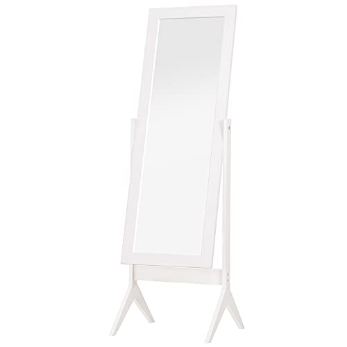 HOMCOM Espejo de Maquillaje de Pie Reclinable Nórdico para Dormitorio Salón Marco de Madera 47x46x148 cm Blanco