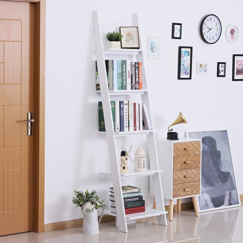 HOMCOM Estantería de Escalera Librería con 5 Estantes Moderna Estantería Escalonada de Pared para Baño Salón Terraza 50x40x195cm