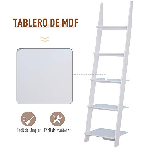 HOMCOM Estantería de Escalera Librería con 5 Estantes Moderna Estantería Escalonada de Pared para Baño Salón Terraza 50x40x195cm