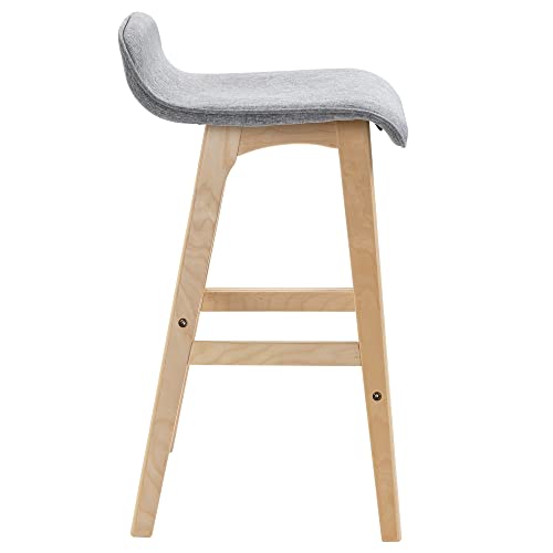 HOMCOM Juego de 2 Taburetes de Bar con Asiento 64 cm de Altura Tapizado en Lino Sintético Taburetes Altos de Cocina con Patas de Madera 40x41,5x75,5 cm Gris y Natural