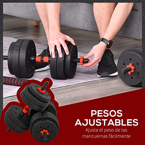 HOMCOM Juego de Mancuernas 2 en 1 de 25 kg con Barra Ajustable Entrenamiento de Fuerza y Levantamiento de Pesas para Hogar Oficina Gimnasio Negro