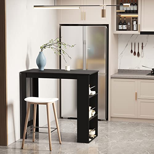 HOMCOM Mesa de Bar de Bistro Mesa de Comedor con 3 Estantes para Bebidas y Barra Estructura de Madera Mesa Alta para Cocina Sala de Estar 112x57x106 cm Negro