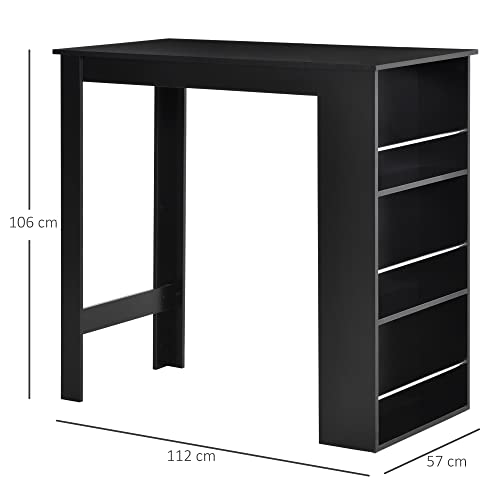 HOMCOM Mesa de Bar de Bistro Mesa de Comedor con 3 Estantes para Bebidas y Barra Estructura de Madera Mesa Alta para Cocina Sala de Estar 112x57x106 cm Negro