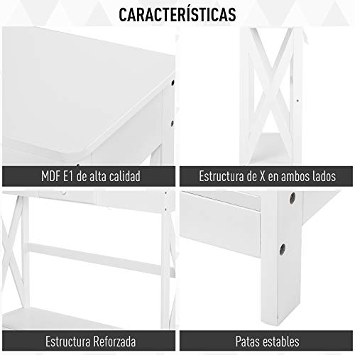 HOMCOM Mesa de Consola Clásica con 1 cajón y 1 Estante de Almacenaje para la Entrada el Pasillo o como Auxiliar en Salones y Comedores Estilo Elegante de 100x30x81cm Blanco