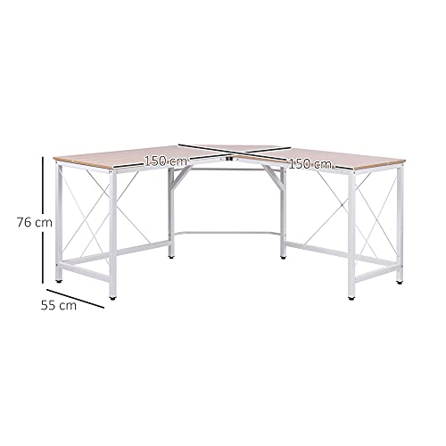 HOMCOM Mesa de Ordenador PC Escritorio para Oficina Hogar Tipo Mesa Esquinera Forma L Marco Metal 150x150x76cm