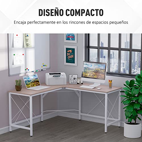 HOMCOM Mesa de Ordenador PC Escritorio para Oficina Hogar Tipo Mesa Esquinera Forma L Marco Metal 150x150x76cm