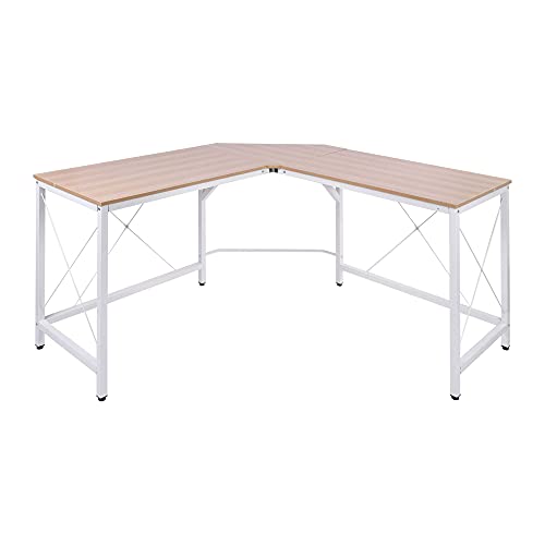 HOMCOM Mesa de Ordenador PC Escritorio para Oficina Hogar Tipo Mesa Esquinera Forma L Marco Metal 150x150x76cm