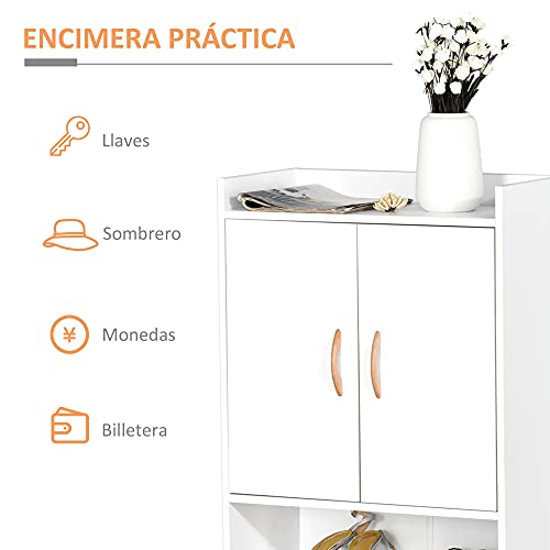 HOMCOM Mueble Zapatero de 2 Puertas Moderno Armario Auxiliar para 12 Pares de Zapatos con 4 Estantes para Recibidor Salón Dormitorio 60x30x92 cm Blanco