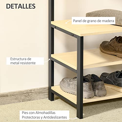 HOMCOM Perchero de Pie Perchero Metálico Zapatero 3 Estantes 8 Ganchos Colgador para Zapatos Ropas para Pasillo Entrada 60x40x175cm