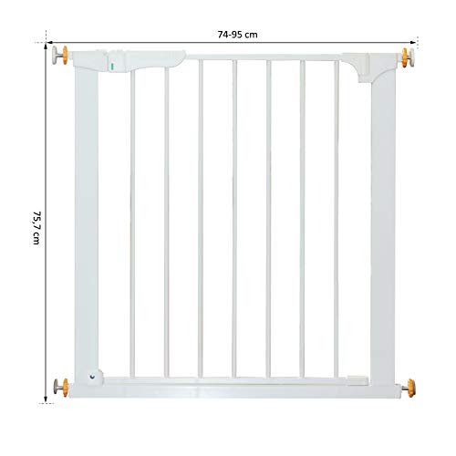 HOMCOM Puerta de Metal Blanca de Escalera o Pasillo para Mascotas Tipo Barrera de Seguridad 74-95cm