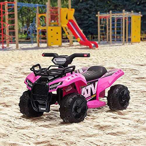 HOMCOM Quad Eléctrico para Niños de 18-36 Meses Vehículo Eléctrico a Batería 6V Infantil con Faros LED Velocidad de 2 km/h y Avance 66x44x42 cm Rosa