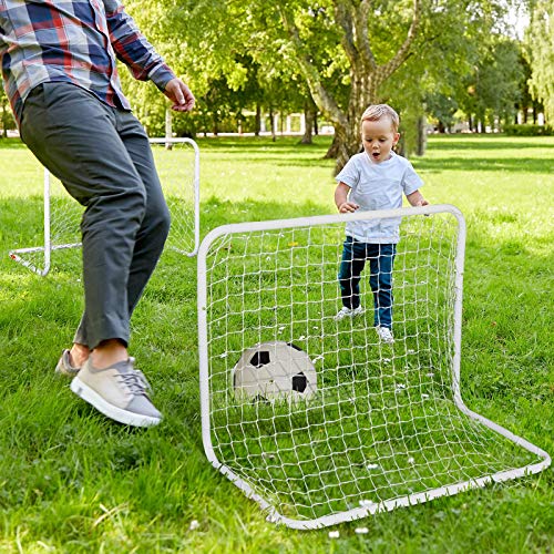 HOMCOM Set de 2 Porterías de Fútbol con Red y Balón para Niños y Adultos Juguete Deportivo para Exterior Jardín Acero y Poliéster 78x46x56 cm Blanco