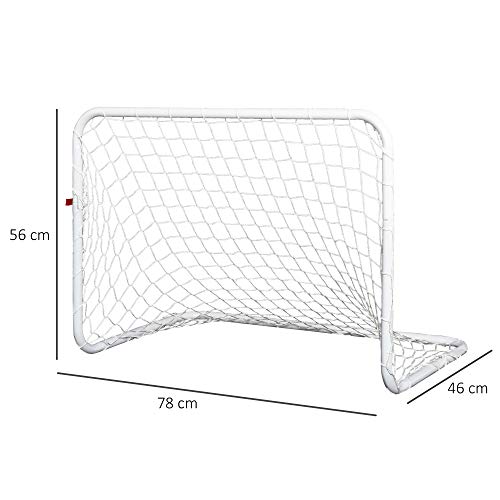 HOMCOM Set de 2 Porterías de Fútbol con Red y Balón para Niños y Adultos Juguete Deportivo para Exterior Jardín Acero y Poliéster 78x46x56 cm Blanco