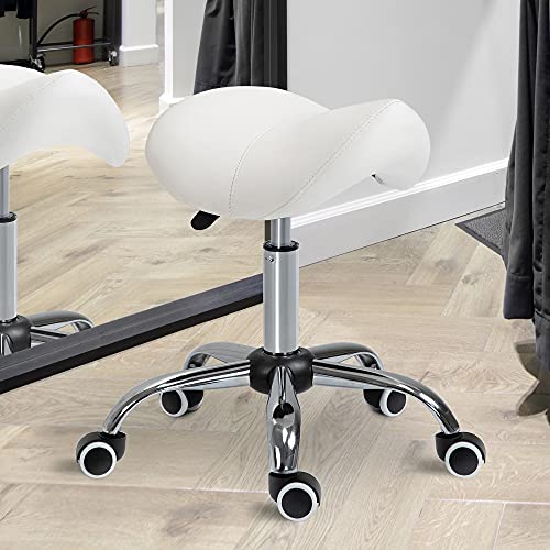 HOMCOM Silla Trabajo Taburete Ruedas Giratorias Taburete Cosmetica Dentista Peluqueria Color Beige