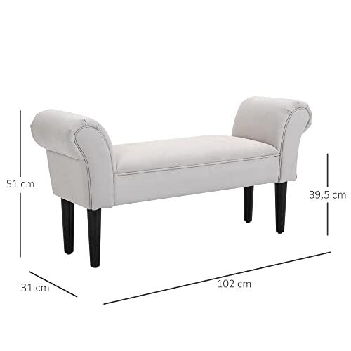 HOMCOM Taburete Pie de Cama Banqueta con Brazos Tapizada Tipo Banco de Madera para Dormitorio Salón Recibidor 102x31x51cm Carga 130kg