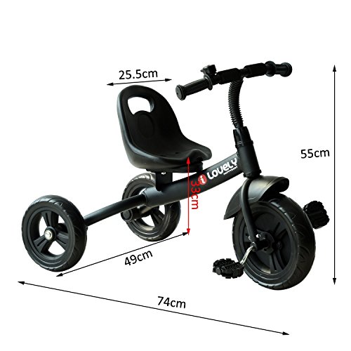 HOMCOM Triciclo para Niños más de 18 Meses con Timbre Guardabarros Rueda de Seguridad 74x49x55cm Negro