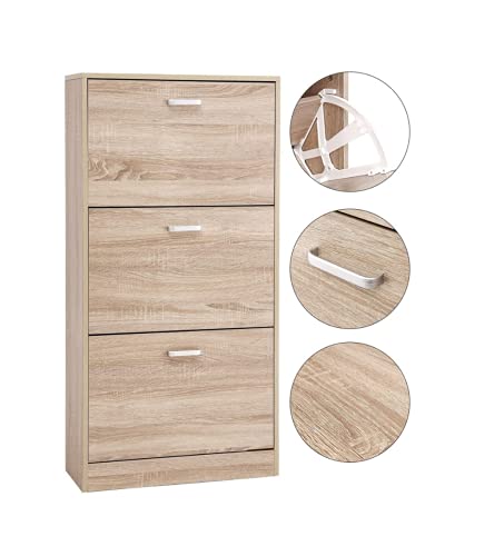 Home Heavenly - Mueble Zapatero VIC 3 Puertas, Gran Capacidad de almacenaje, Color Blanco o Roble (107 X 60 cm) (Roble)