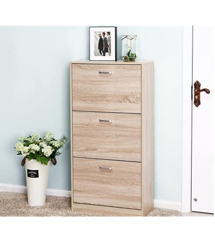 Home Heavenly - Mueble Zapatero VIC 3 Puertas, Gran Capacidad de almacenaje, Color Blanco o Roble (107 X 60 cm) (Roble)