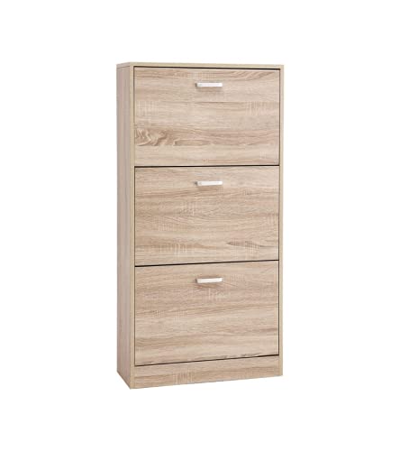 Home Heavenly - Mueble Zapatero VIC 3 Puertas, Gran Capacidad de almacenaje, Color Blanco o Roble (107 X 60 cm) (Roble)