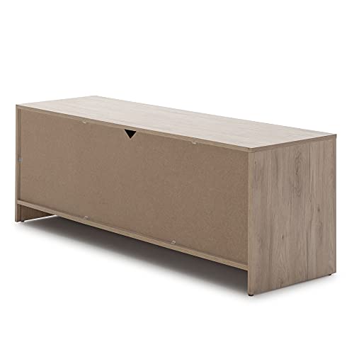 HOMN LIVING Mueble TV Panama 2 cajones 2 Puertas, Color Madera y Gris, 136 cm (Ancho) 40 cm (Profundo) 51 cm (Altura)