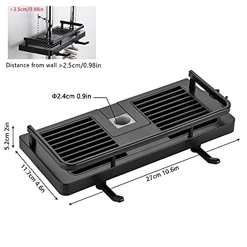 Hoomtaook Estante de Ducha Sin Perforar Soportes de Ducha Colgantes Soportes de Accesorios de Ducha con Dos Ganchos y Gancho de Ducha Apto para Riel [22mm-25mm] Plástico, Dos Piezas Negro