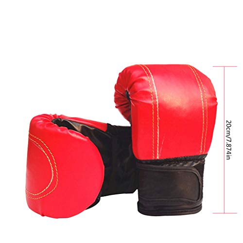 Hotaluyt 1 par Guantes Adultos Hombres Mujeres Boxeo Sanda Unisex Boxeo Entrenamiento con Ejercicios Guantes de Cuero, Mitones Rojos