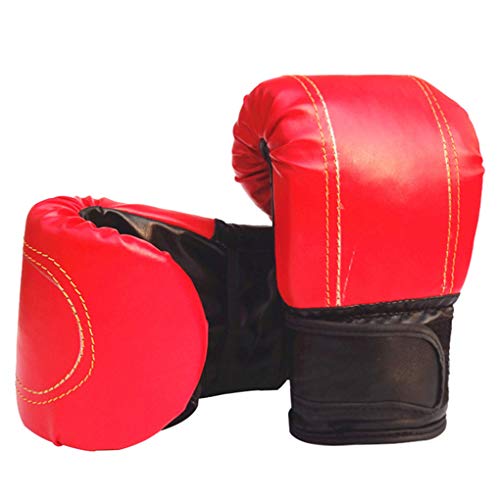 Hotaluyt 1 par Guantes Adultos Hombres Mujeres Boxeo Sanda Unisex Boxeo Entrenamiento con Ejercicios Guantes de Cuero, Mitones Rojos