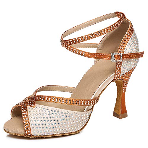 HROYL Zapatos de Baile Latino Mujer Bachata Tacon Alto Zapatos de Baile de Salon Salsa y Bachata,L451,Beige-6,EU39